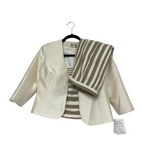 Renee DuMarr Womens 3 pc Suit Set Silk Blazer Top Skirt Sz 6 Ivory Brown NWT